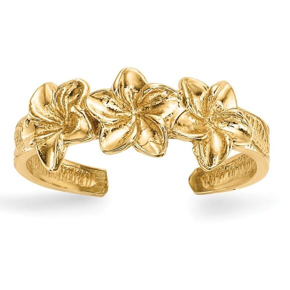 Kazi Luxury 14k Yellow Gold Polished Flowers Toe Ring